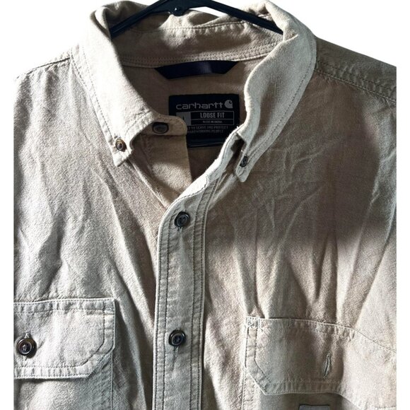 Carhartt Shirt Mens Large Tan Loose Fit Cotton Button Up Workwear Pair of 2 - Picture 9 of 12
